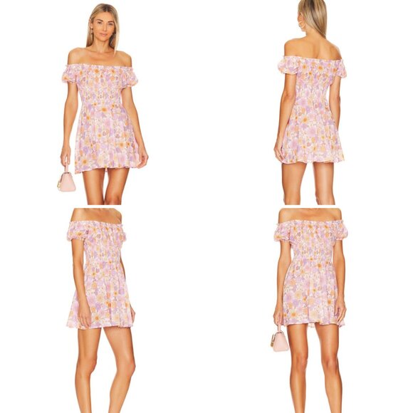 Tularosa Aurora Off-Shoulder Floral Smocked Waist Mini Dress Small NWOT $198 - Picture 3 of 17